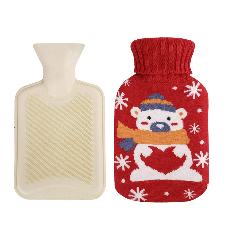 Holdbar gummivarmepakke med strikbetræk til menstruationssmerter