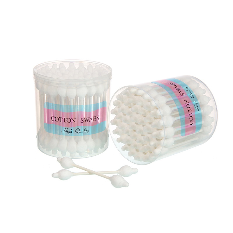 Kosmetisk blød bomuldsknop med dobbelt ende med papirklistermærke 