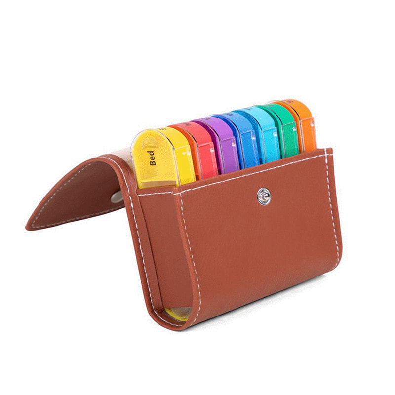 Tilpasset daglig ugentlig pilleorganisator med PU-etui 