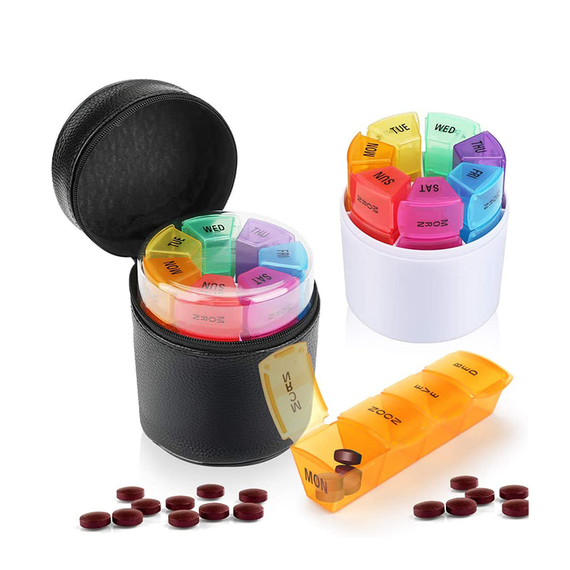 Travel Neon Weekly Pill Planner med lynlåstaske 