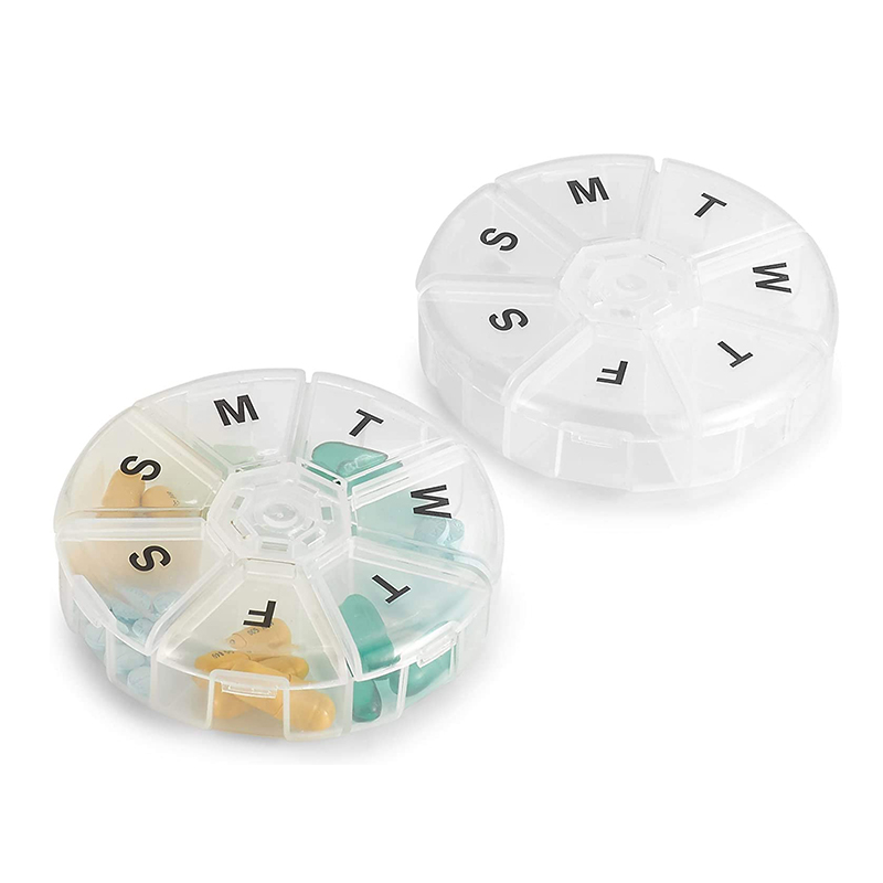 Rund bærbar lille ugentlig medicinplanlægger 