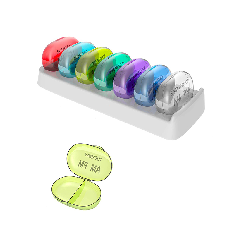 Bærbar ugentlig 7 dages 14 rum pillebeholder 